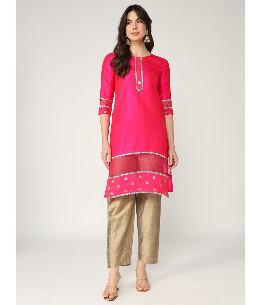     			Pannkh Polyester Solid Straight Women's Kurti - Pink ( Pack of 1 )