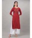 Dollar Missy Cotton Blend Embroidered Straight Women's Kurti - Red ( Pack of 1 )