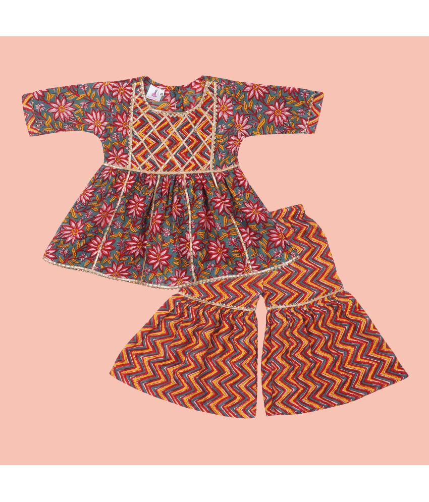     			Arshia Fashions Multi Cotton Blend Girls Kurta and Sharara Set ( Pack of 1 )