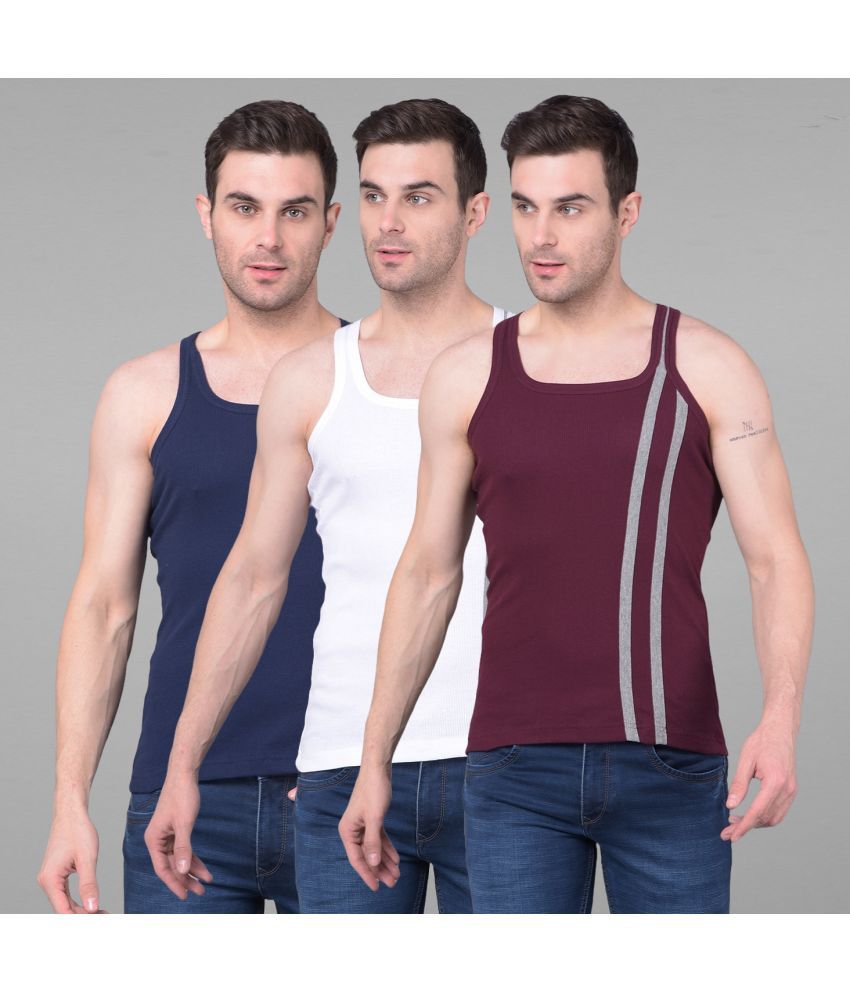     			Pack of 3 Dollar Bigboss Assorted Solid Cotton Blend Men Vest