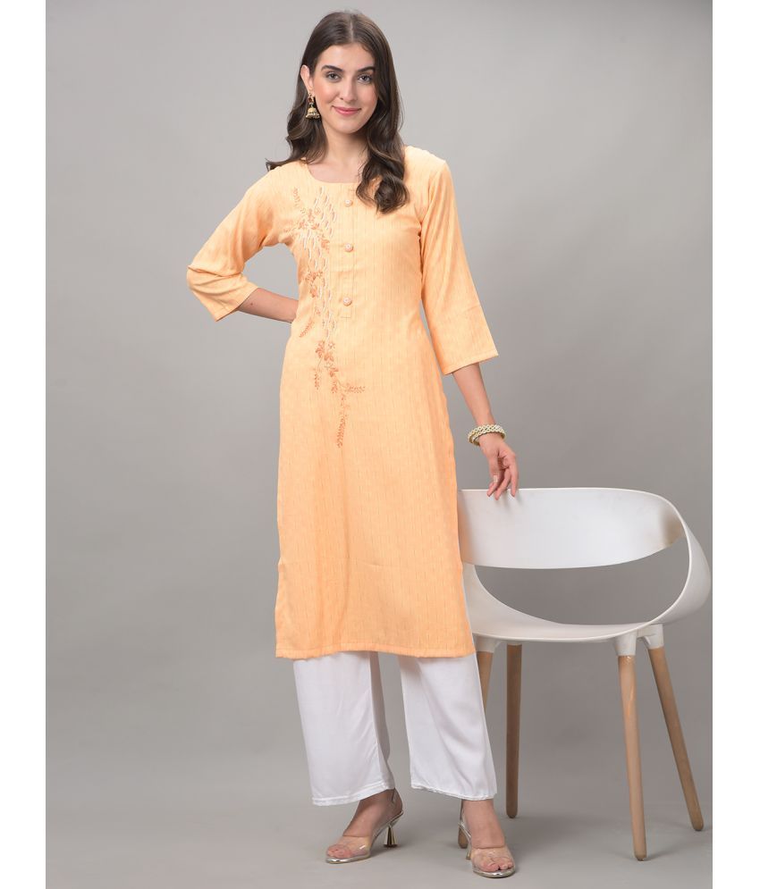     			Dollar Missy Cotton Blend Embellished Straight Women's Kurti - Peach ( Pack of 1 )