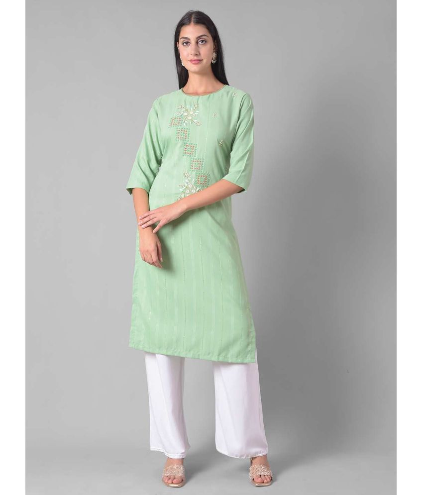     			Dollar Missy Cotton Blend Embellished Straight Women's Kurti - Green ( Pack of 1 )