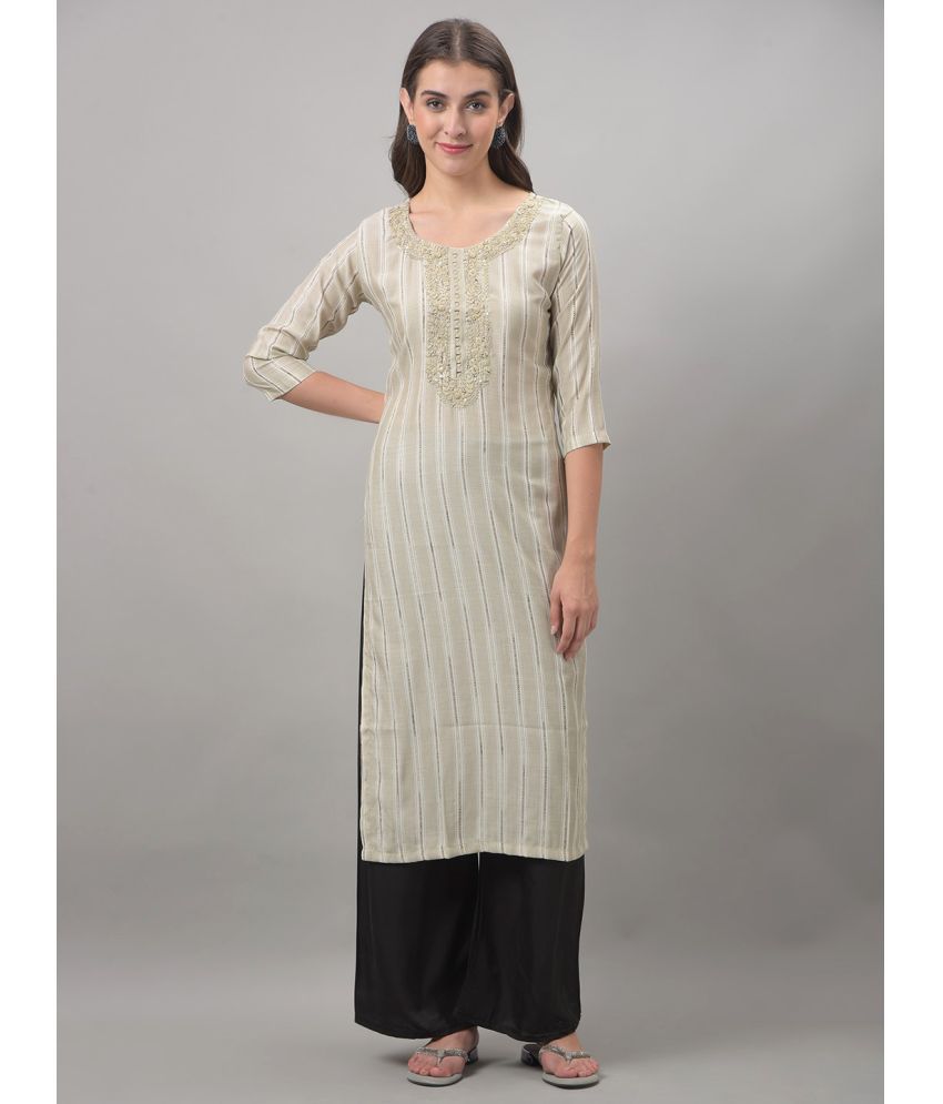     			Dollar Missy Cotton Blend Embroidered Straight Women's Kurti - Beige ( Pack of 1 )