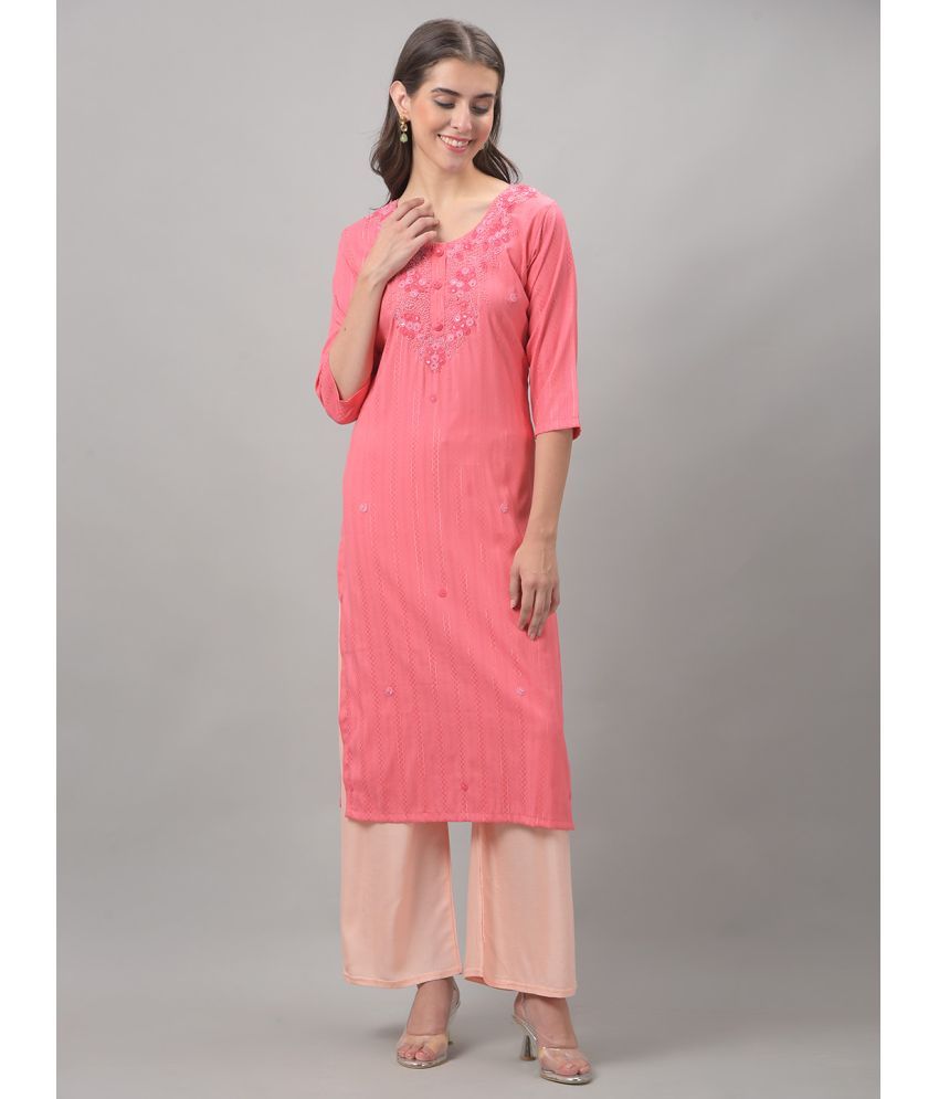     			Dollar Missy Cotton Blend Embroidered Straight Women's Kurti - Pink ( Pack of 1 )