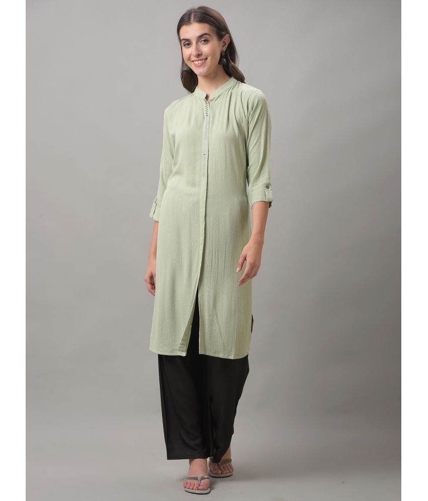     			Dollar Missy Cotton Blend Self Design Front Slit Women's Kurti - Green ( Pack of 1 )