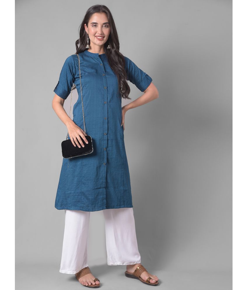     			Dollar Missy Cotton Blend Striped Front Slit Women's Kurti - Blue ( Pack of 1 )