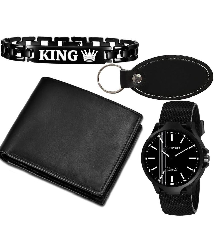     			HMCT Black Leather Analog Men's Watch