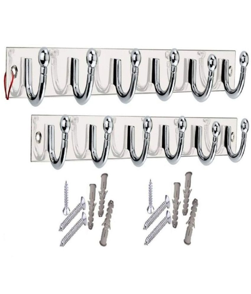     			OJASS Stainless Steel & Aluminium Premium Heavy Quality - 6 PIN Goli Cloth Hanger Bathroom Wall Door Hooks with 6 Screw and 6 Grip (Pack of 2 pcs) GHS06SS2L