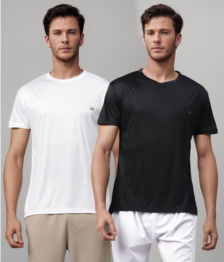     			UrbanMark Polyester Regular Fit Solid Half Sleeves Men's T-Shirt - Black & White ( Pack of 2 )