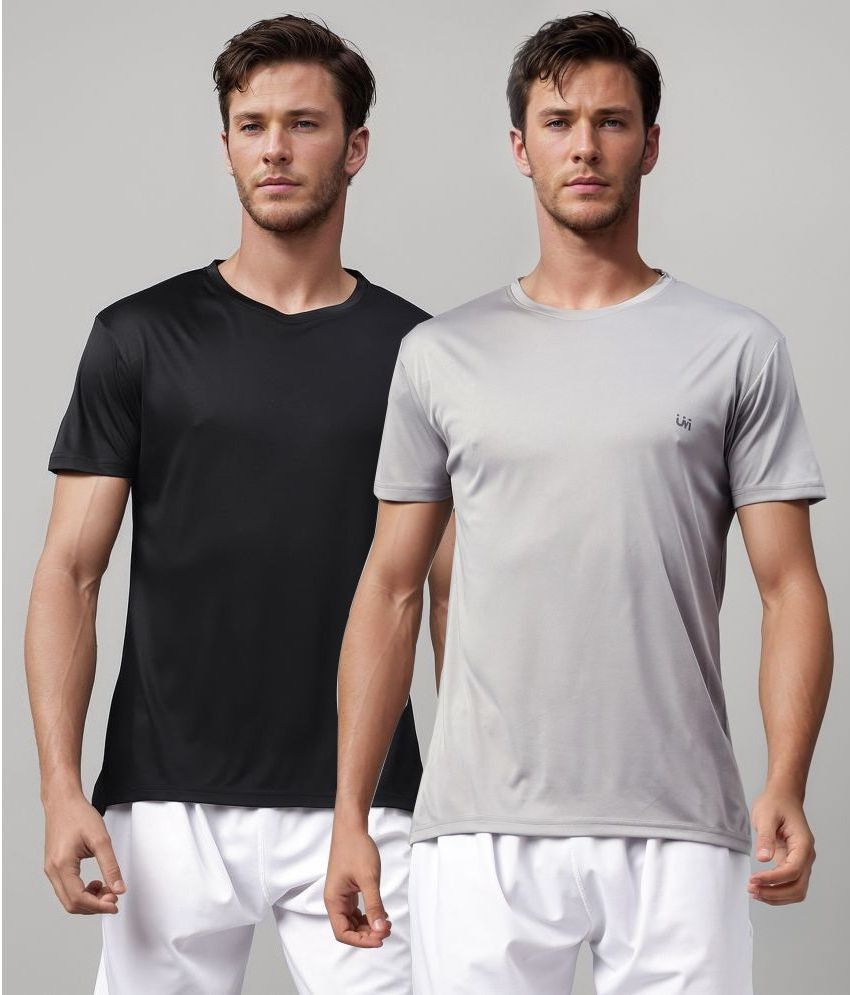     			UrbanMark Polyester Regular Fit Solid Half Sleeves Men's T-Shirt - Black & Light Grey ( Pack of 2 )