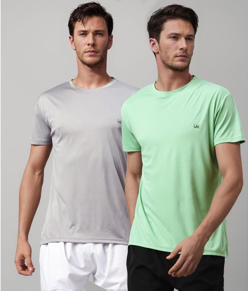     			UrbanMark Polyester Regular Fit Solid Half Sleeves Men's T-Shirt - Green & Light Grey ( Pack of 2 )