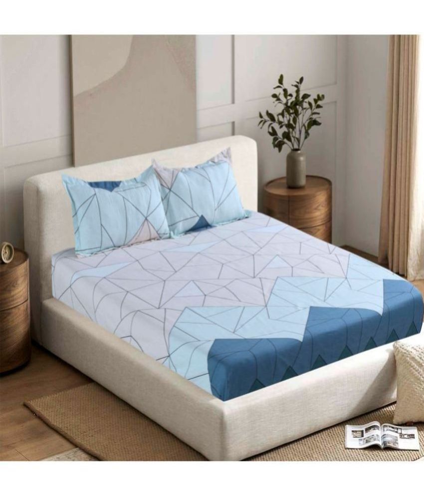     			Valtellina Cotton Geometric 1 Double Bedsheet with 2 Pillow Covers - Blue