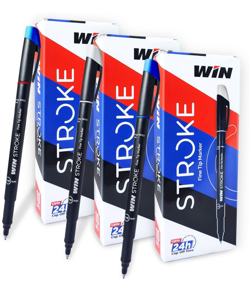     			Win Stroke Marker Pen 30Pcs (20 Blue + 10 Black)|Bullet Tip|School,Office|Stationary (Set of 30, Multicolor)