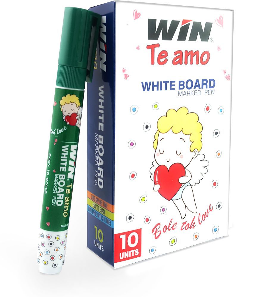     			Win Te amo White Board Marker | 10 Pcs Green Ink | Easily Eraseable Ink | Refillable Upto 20 Times | Ideal for School, Office & Business Use| Budget friendly (Set of 10, Green)