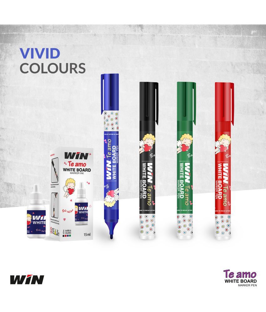     			Win Te amo White Board Marker 8Pcs(2Blue, 2Black, 2Red, 2Green) with 4 Ink Bottles (Set of 4, Multicolor)