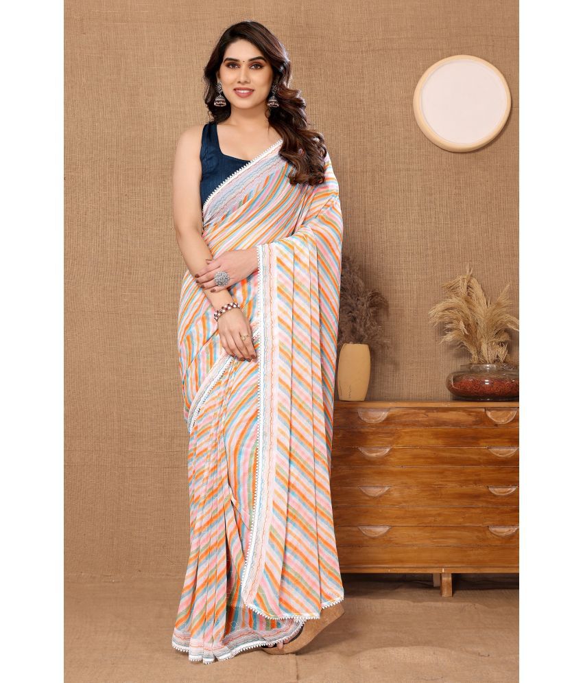     			Gazal Fashions Georgette Striped Saree With Blouse Piece - Multicolour ( Pack of 1 )