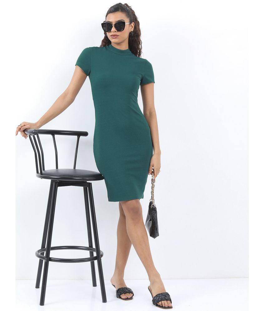     			Ketch Polyester Blend Solid Knee Length Women's Bodycon Dress - Green ( Pack of 1 )