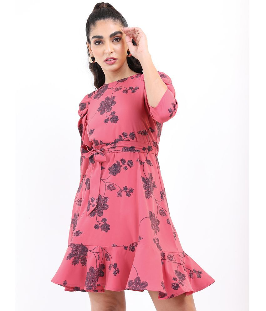     			Ketch Polyester Printed Knee Length Women's Fit & Flare Dress - Rose Gold ( Pack of 1 )