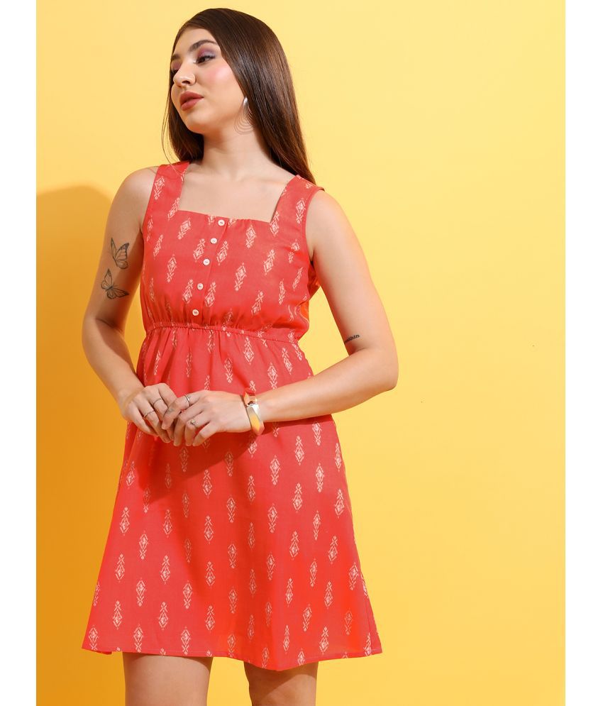     			Ketch Polyester Self Design Mini Women's A-line Dress - Coral ( Pack of 1 )