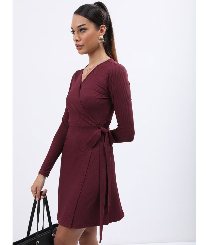     			Ketch Polyester Solid Mini Women's Bodycon Dress - Burgundy ( Pack of 1 )