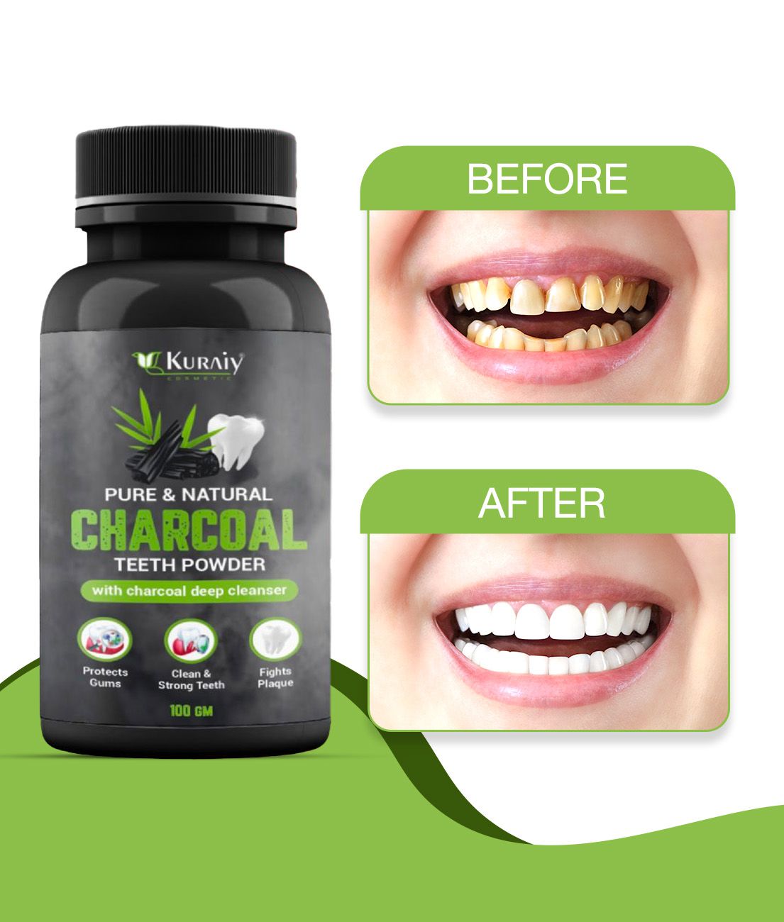     			Kuraiy Real Teeth Whitening Activated Carbon Powder Healthy Harmlessteeth Caring 100G