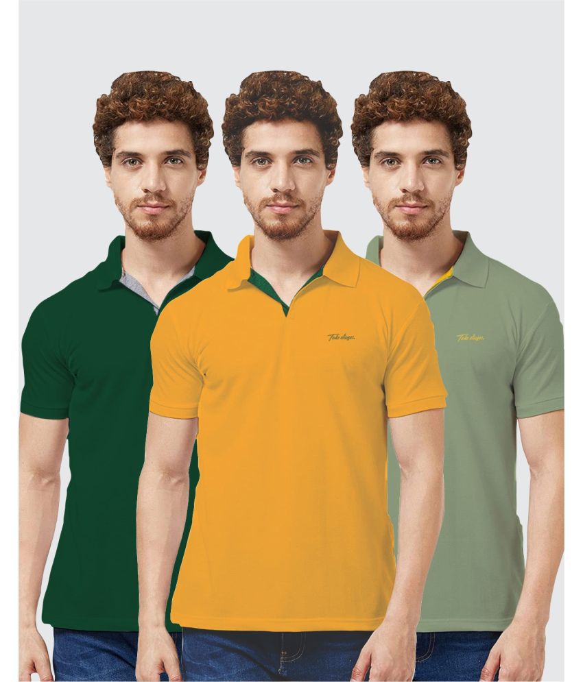     			TAB91 Cotton Regular Fit Embroidered Half Sleeves Men's T-Shirt - Green ( Pack of 3 )