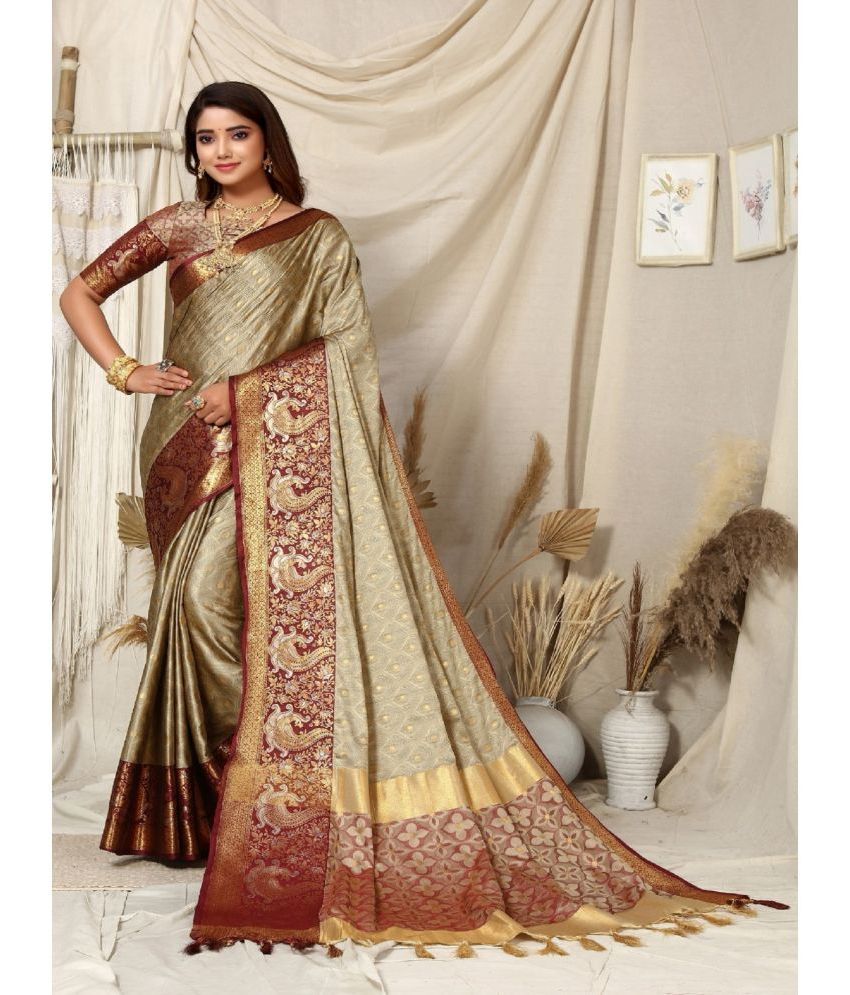     			Aika Silk Embellished Saree With Blouse Piece - Beige ( Pack of 1 )