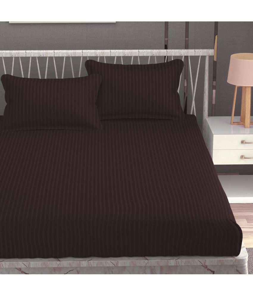     			Homefab India Microfiber Vertical Striped 1 Double Bedsheet with 2 Pillow Covers - Brown