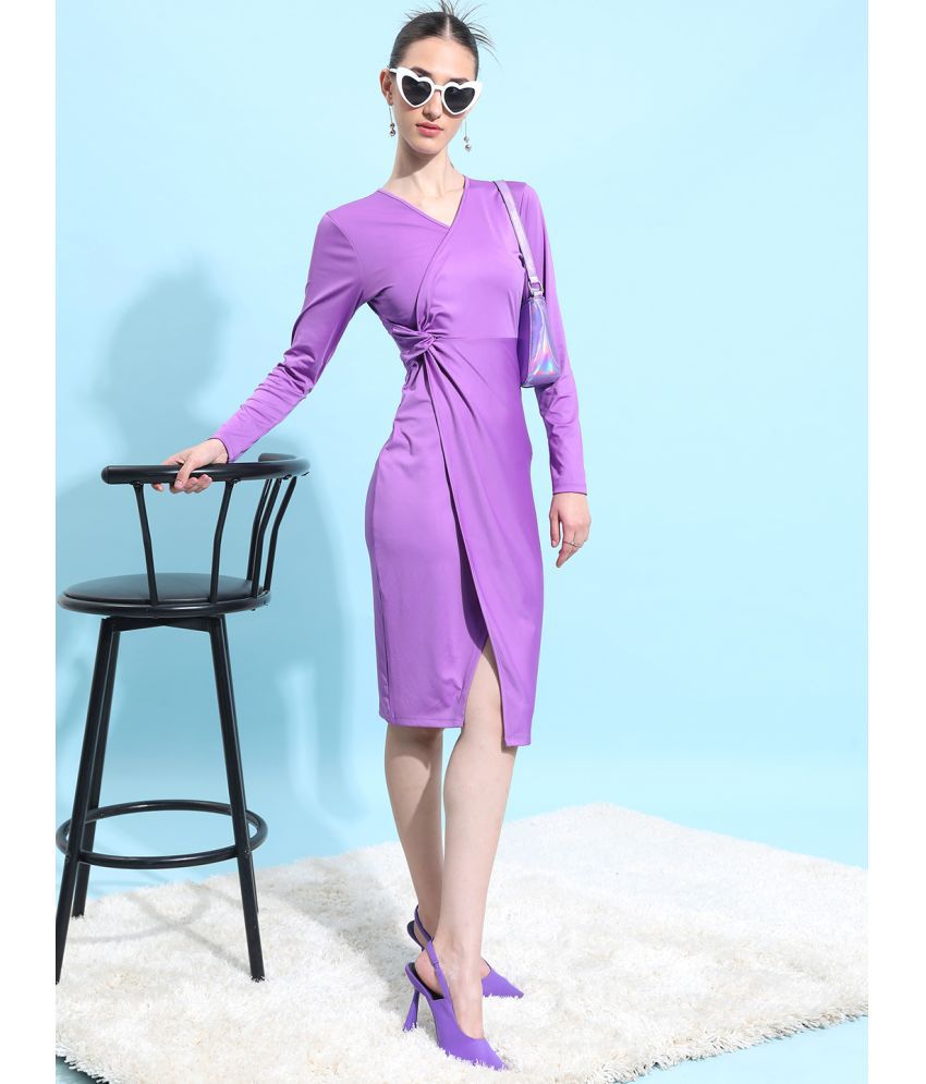     			Ketch Polyester Blend Solid Knee Length Women's Wrap Dress - Purple ( Pack of 1 )