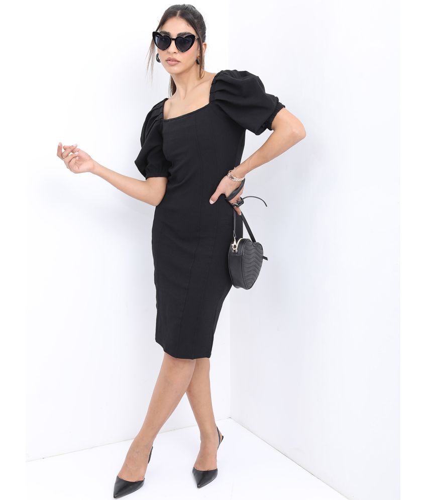     			Ketch Polyester Blend Solid Knee Length Women's Bodycon Dress - Black ( Pack of 1 )