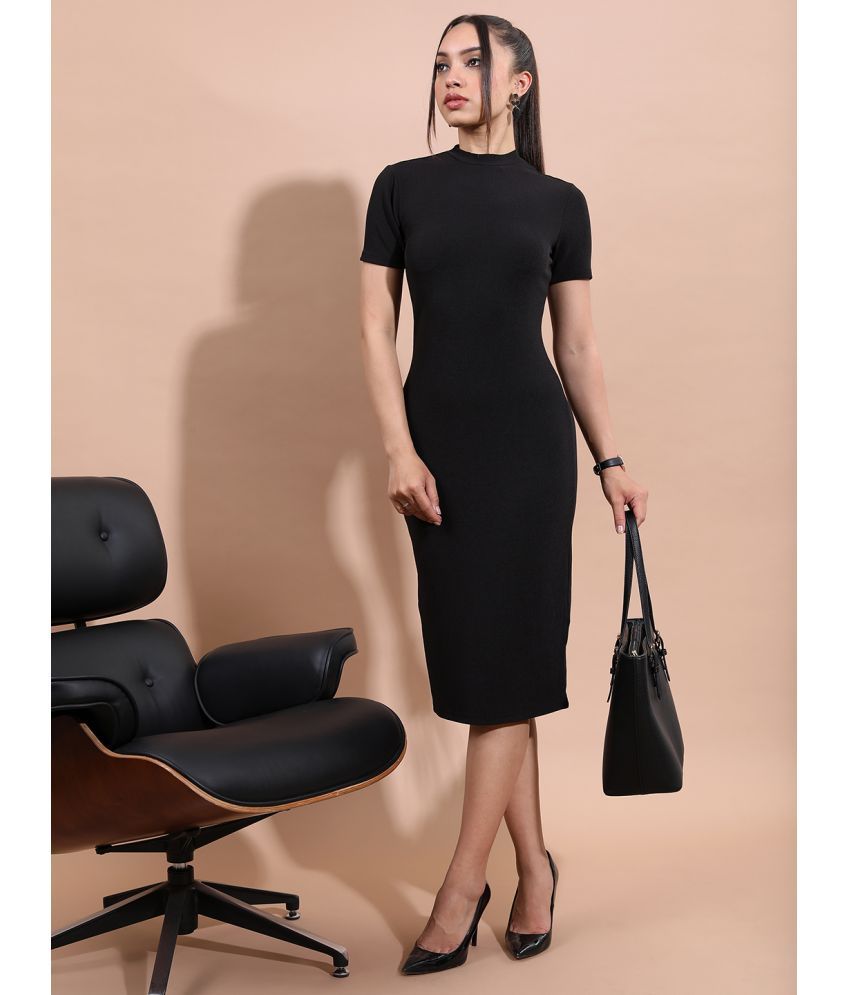     			Ketch Polyester Blend Solid Midi Women's Bodycon Dress - Black ( Pack of 1 )