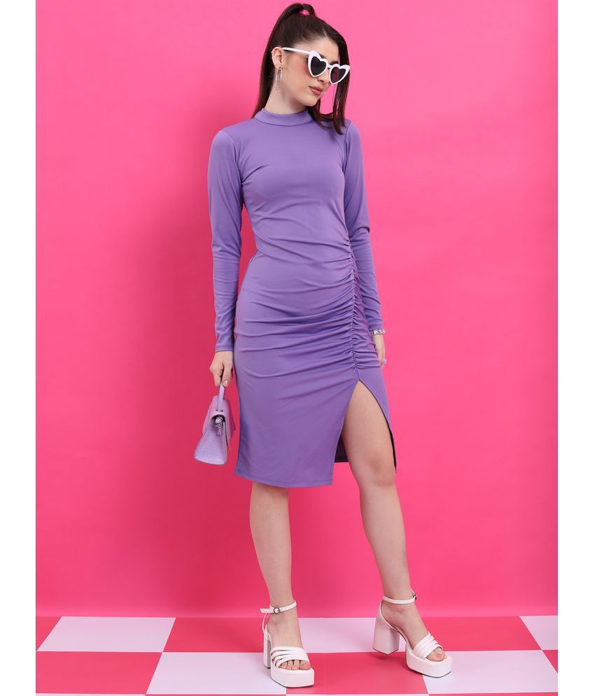     			Ketch Polyester Blend Solid Mini Women's Bodycon Dress - Purple ( Pack of 1 )