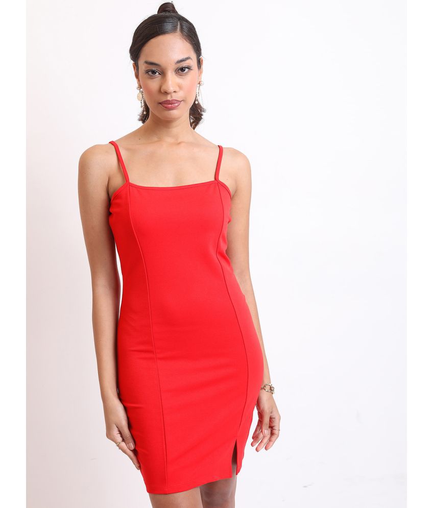     			Ketch Polyester Blend Solid Mini Women's Bodycon Dress - Red ( Pack of 1 )