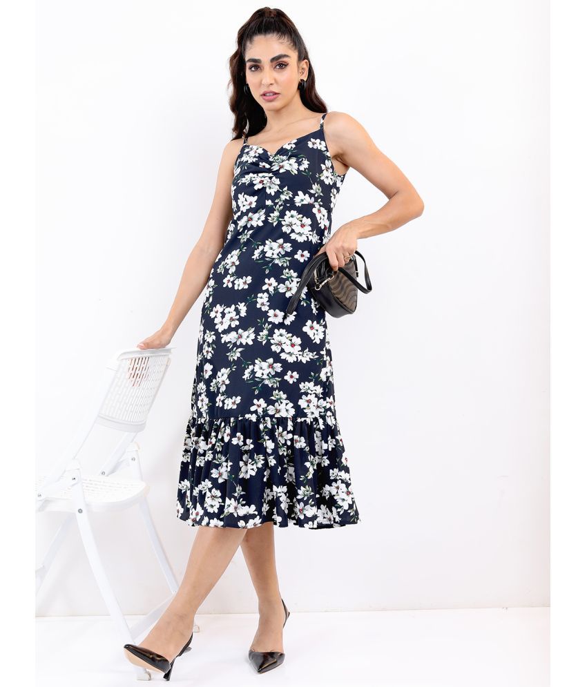     			Ketch Polyester Printed Midi Women's A-line Dress - Navy Blue ( Pack of 1 )