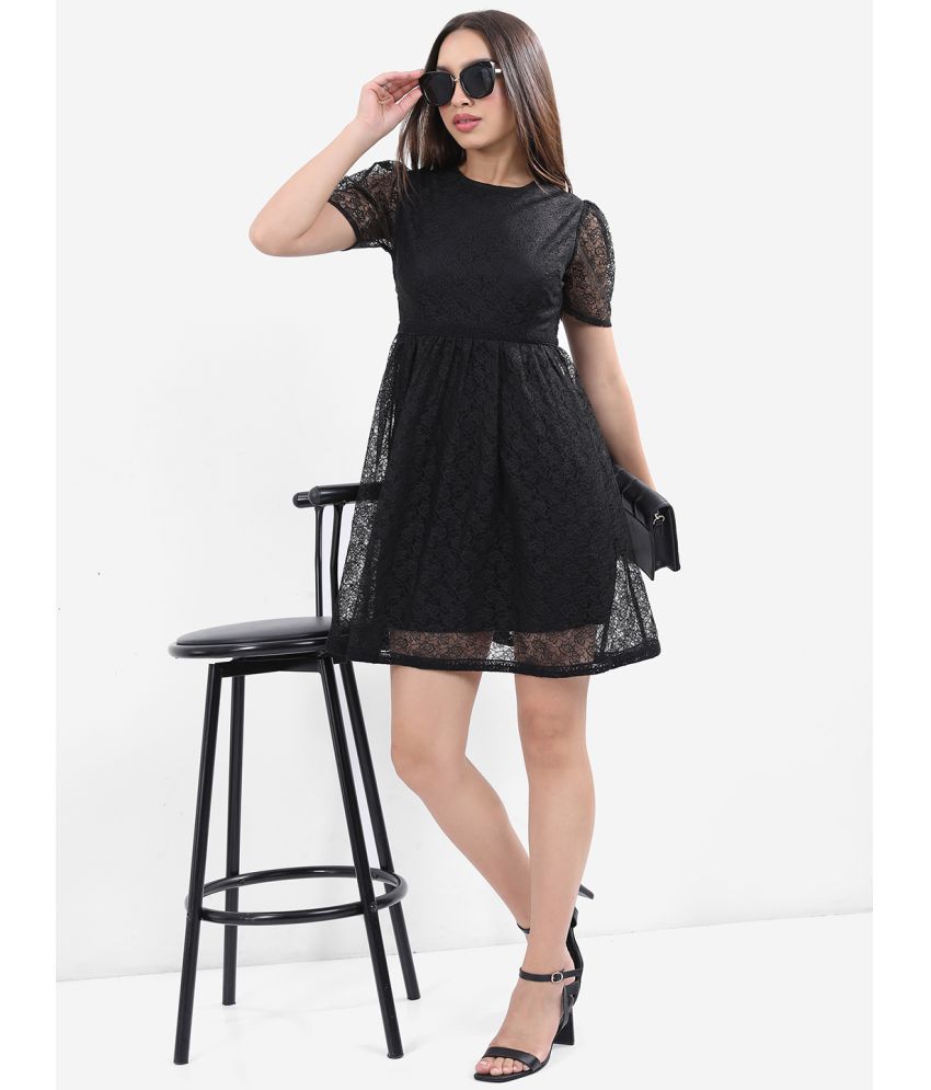     			Ketch Polyester Self Design Mini Women's Fit & Flare Dress - Black ( Pack of 1 )