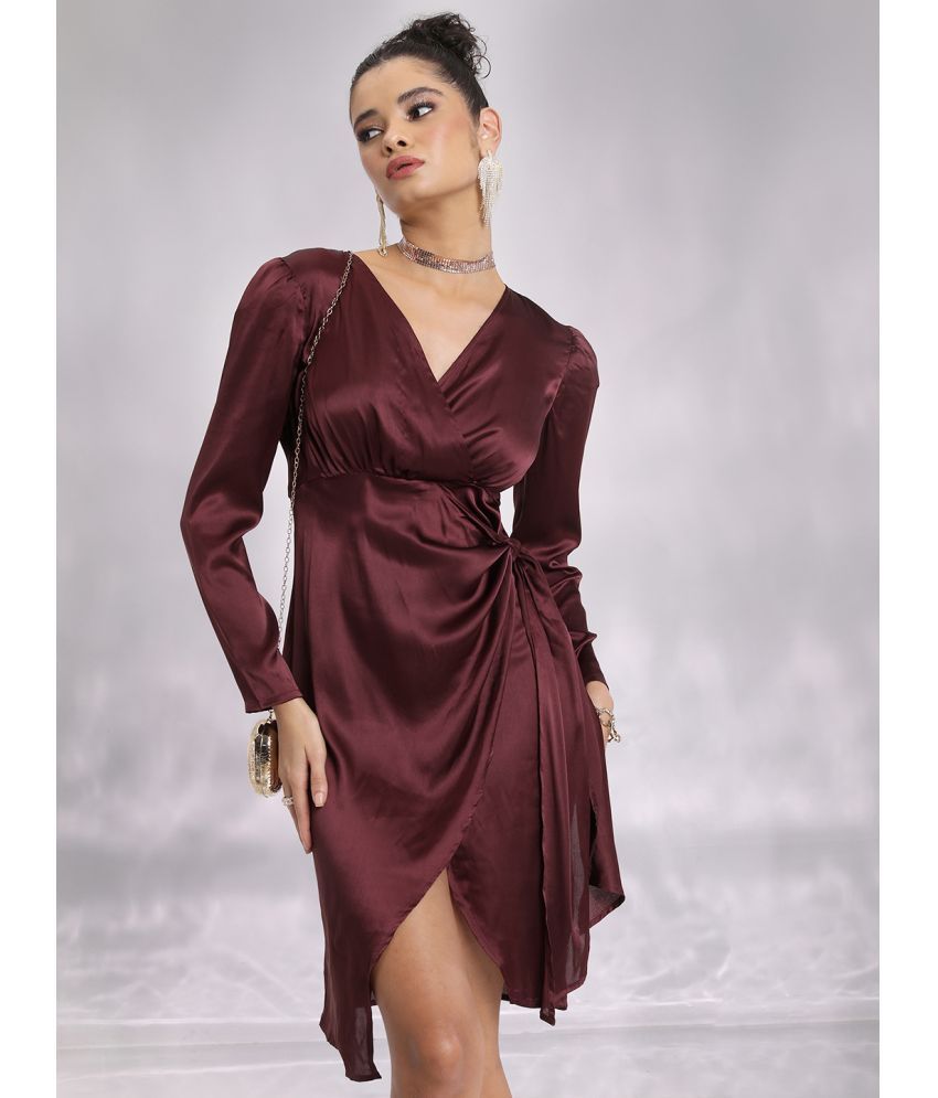     			Ketch Polyester Solid Mini Women's Wrap Dress - Brown ( Pack of 1 )