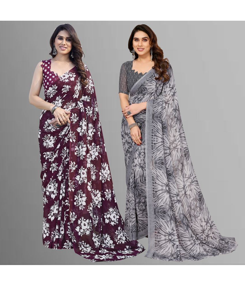     			Kashvi Sarees Georgette Printed Saree With Blouse Piece - Multicolour ( Pack of 2 )