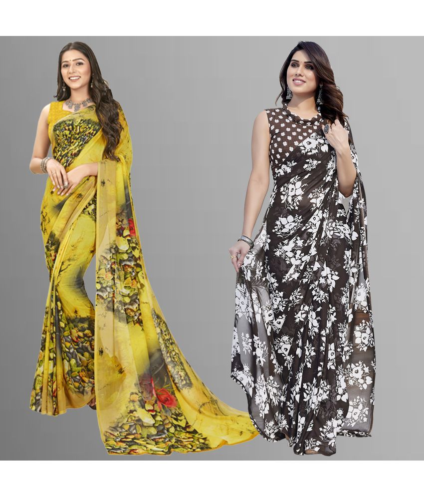     			Kashvi Sarees Georgette Printed Saree With Blouse Piece - Multicolour ( Pack of 2 )