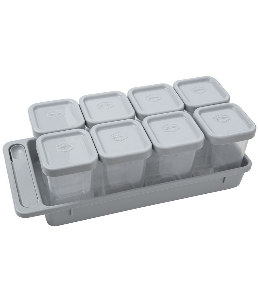     			Gluman Plastic Grey Spice Container ( Set of 8 )