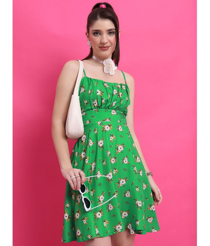     			Ketch Polyester Printed Mini Women's Cut Out Dress - Green ( Pack of 1 )
