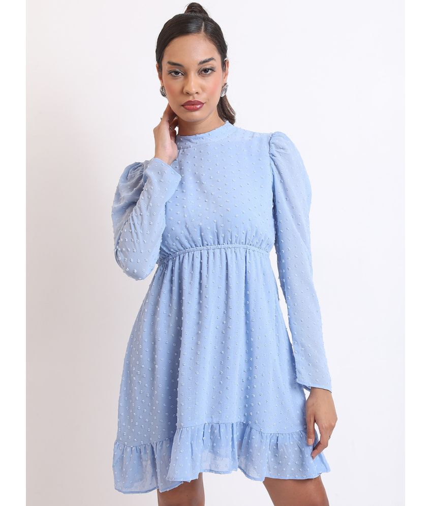     			Ketch Polyester Self Design Knee Length Women's A-line Dress - Blue ( Pack of 1 )