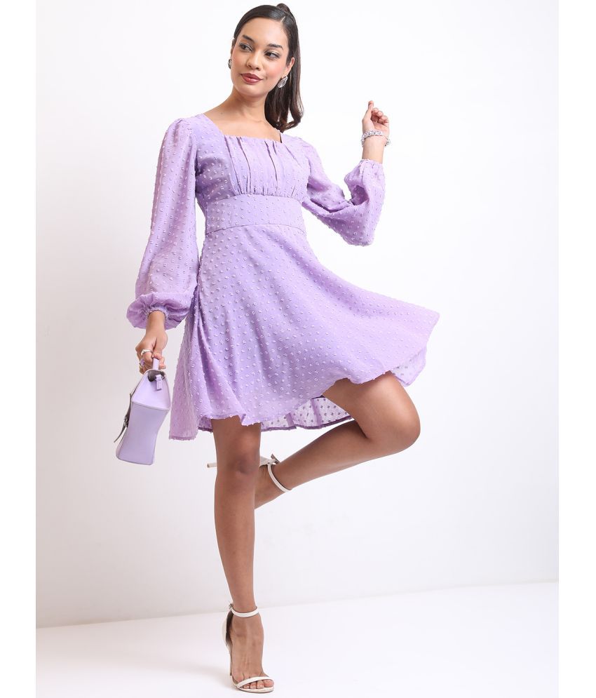     			Ketch Polyester Self Design Mini Women's A-line Dress - Purple ( Pack of 1 )