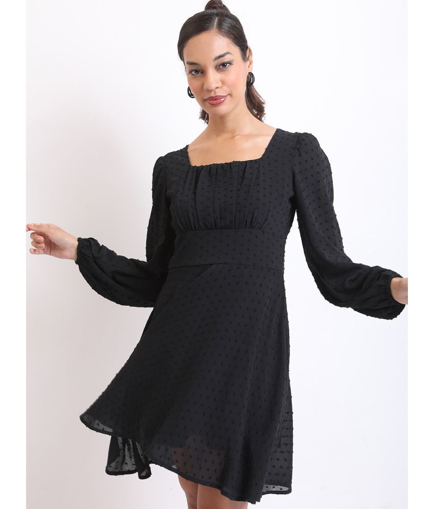     			Ketch Polyester Self Design Mini Women's A-line Dress - Black ( Pack of 1 )