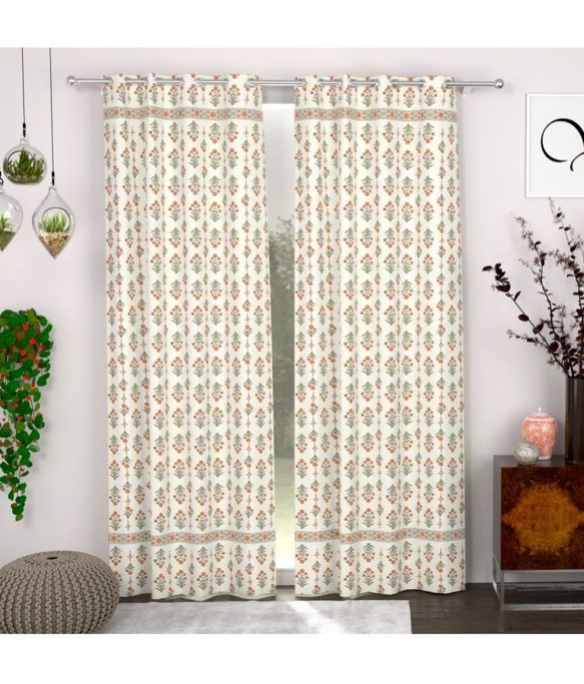     			chhavi india Floral Semi-Transparent Eyelet Curtain 7 ft ( Pack of 2 ) - Orange