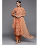 Varanga Chanderi Printed Kurti With Pants Women's Stitched Salwar Suit - Peach ( Pack of 1 )