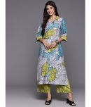 Varanga Cotton Blend Printed Kurti With Pants Women's Stitched Salwar Suit - Blue ( Pack of 1 )