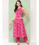 Varanga Silk Blend Printed Kurti With Pants Women's Stitched Salwar Suit - Pink ( Pack of 1 )