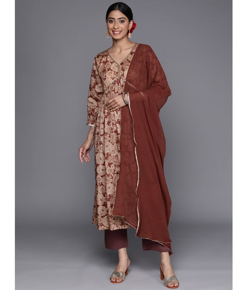     			Varanga Cotton Printed Kurti With Pants Women's Stitched Salwar Suit - Rust ( Pack of 1 )