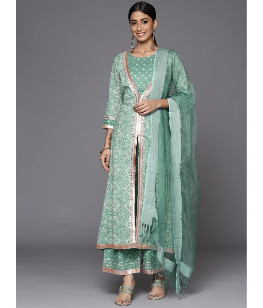     			Varanga Cotton Printed Kurti With Pants Women's Stitched Salwar Suit - Teal ( Pack of 1 )