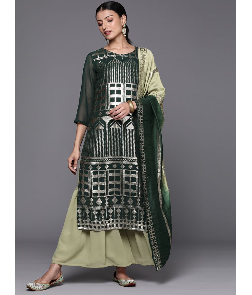     			Varanga Georgette Dyed Kurti With Pants Women's Stitched Salwar Suit - Green ( Pack of 1 )